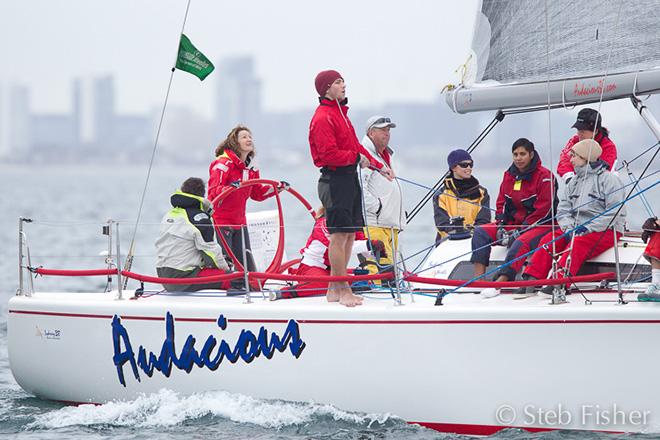 Tracey Baldwin at the helm of Audacious ©  Steb Fisher